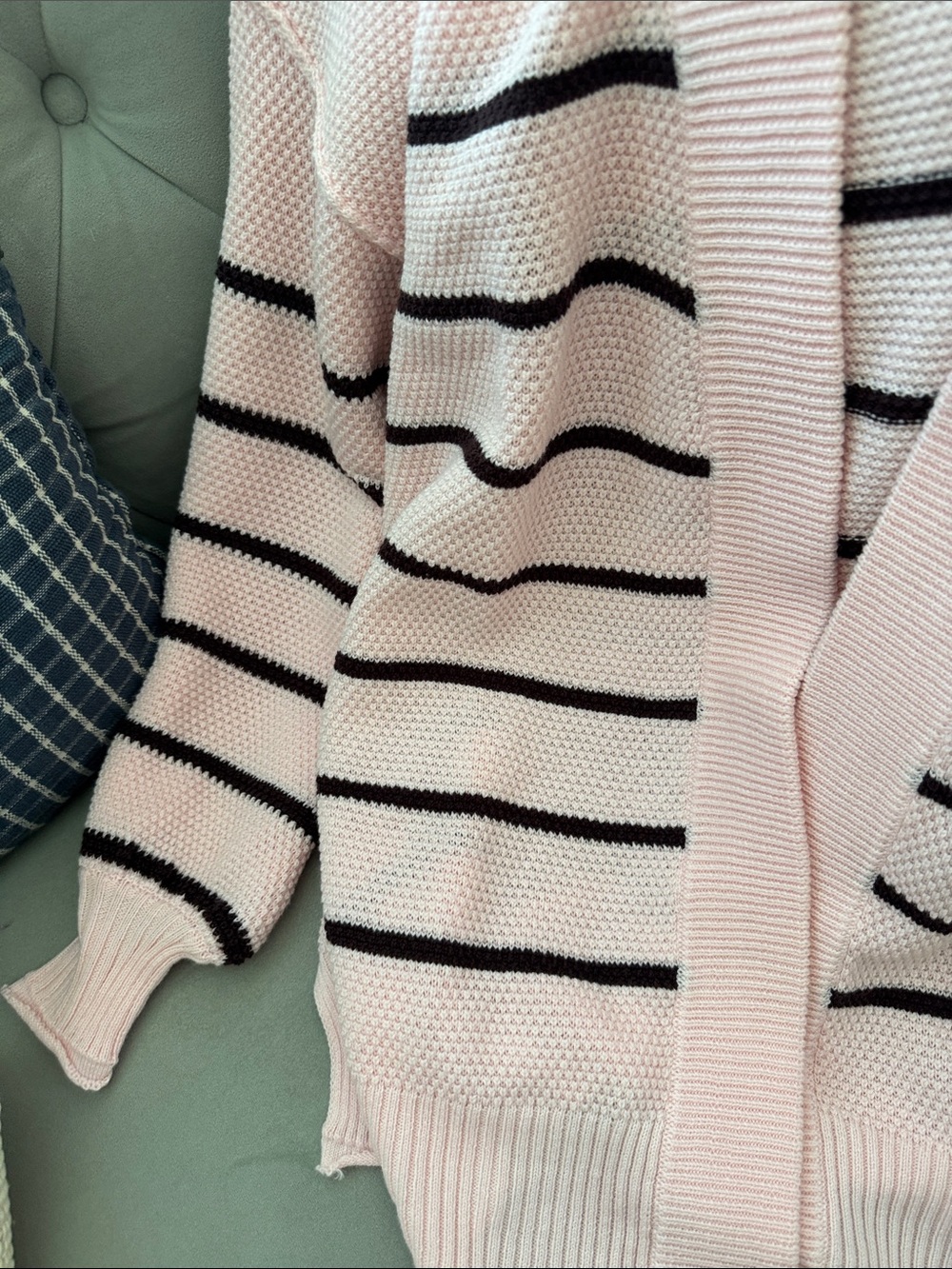 Anthropologie Light Pink Cardigan with Black Stripes - Picture 7 of 7